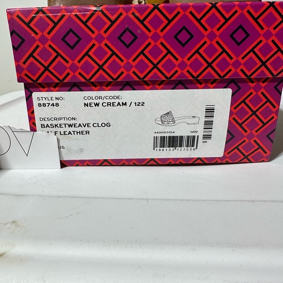 NWT tory Burch basket weave clog women’s leather healed cream tan - Picture 6 of 6